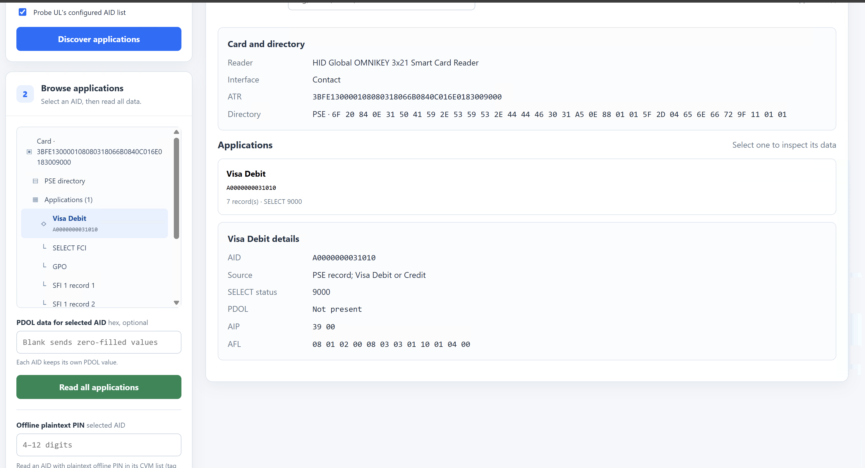 EMV Card Explorer application discovery