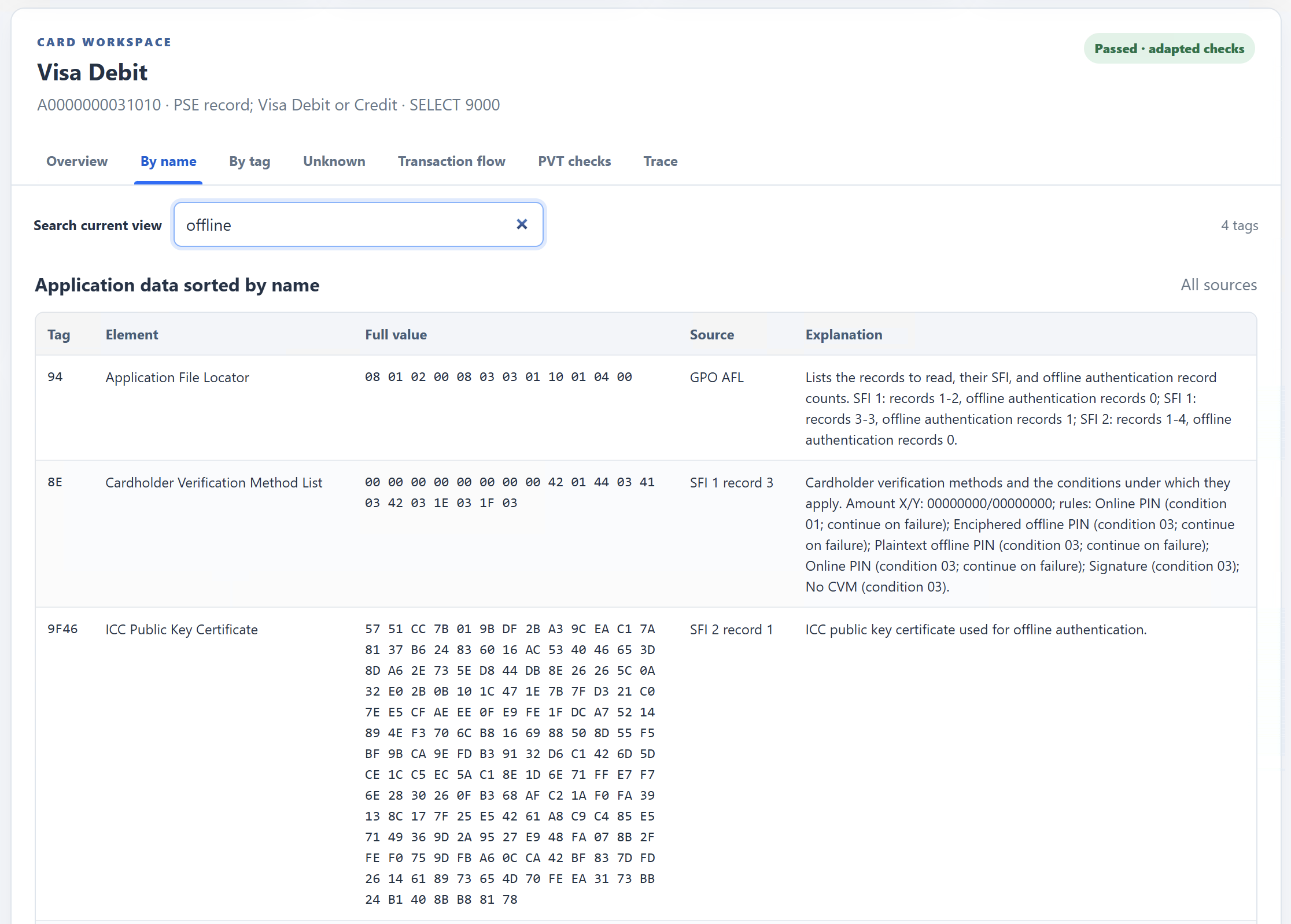EMV search by tag name