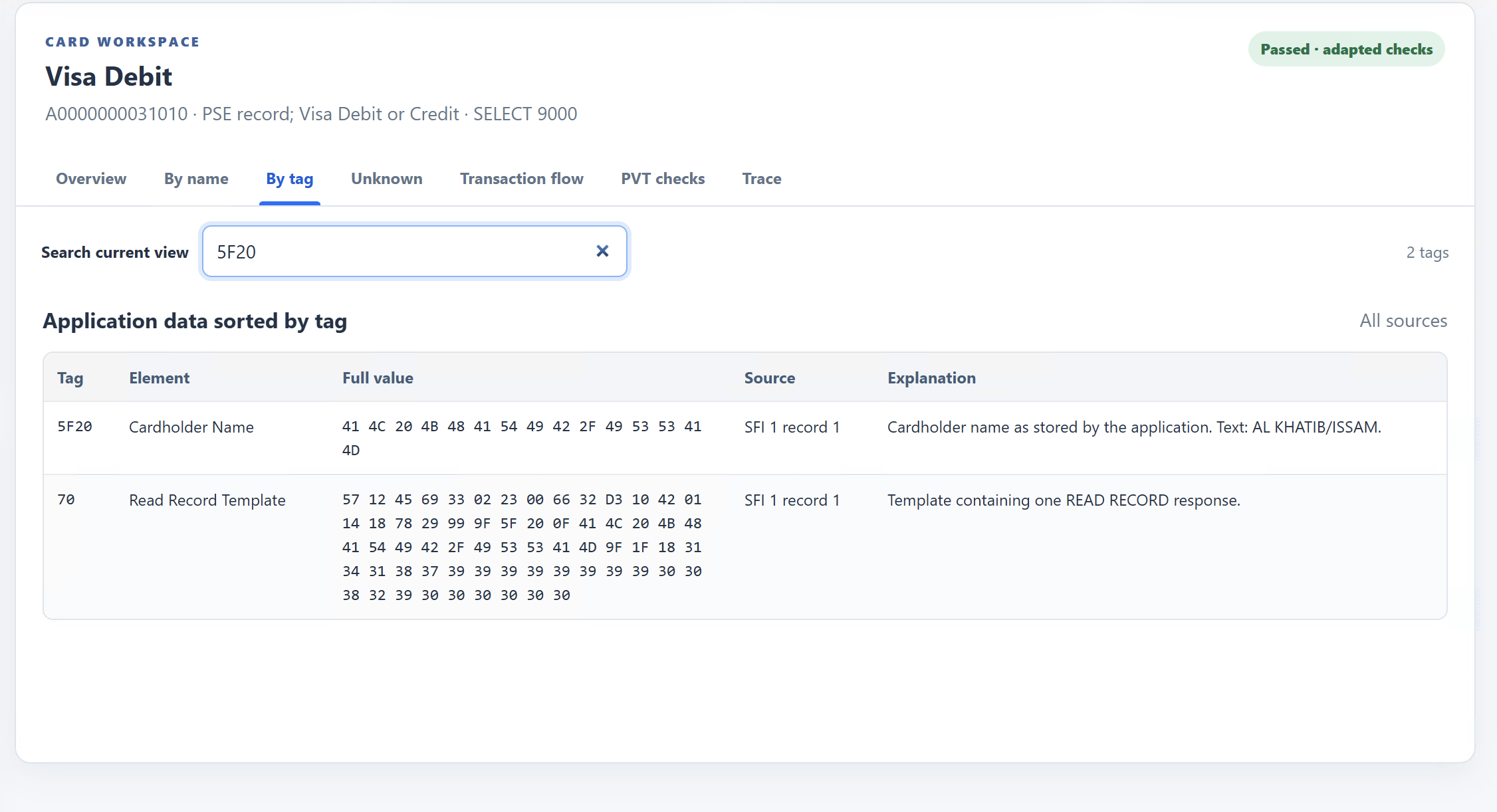 EMV search by tag reference