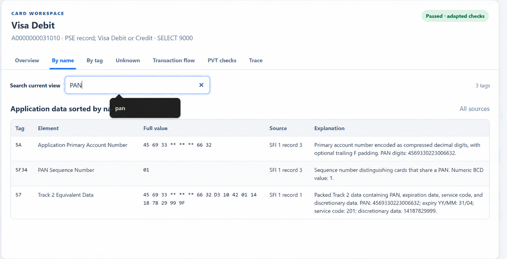 EMV tag search and filtering
