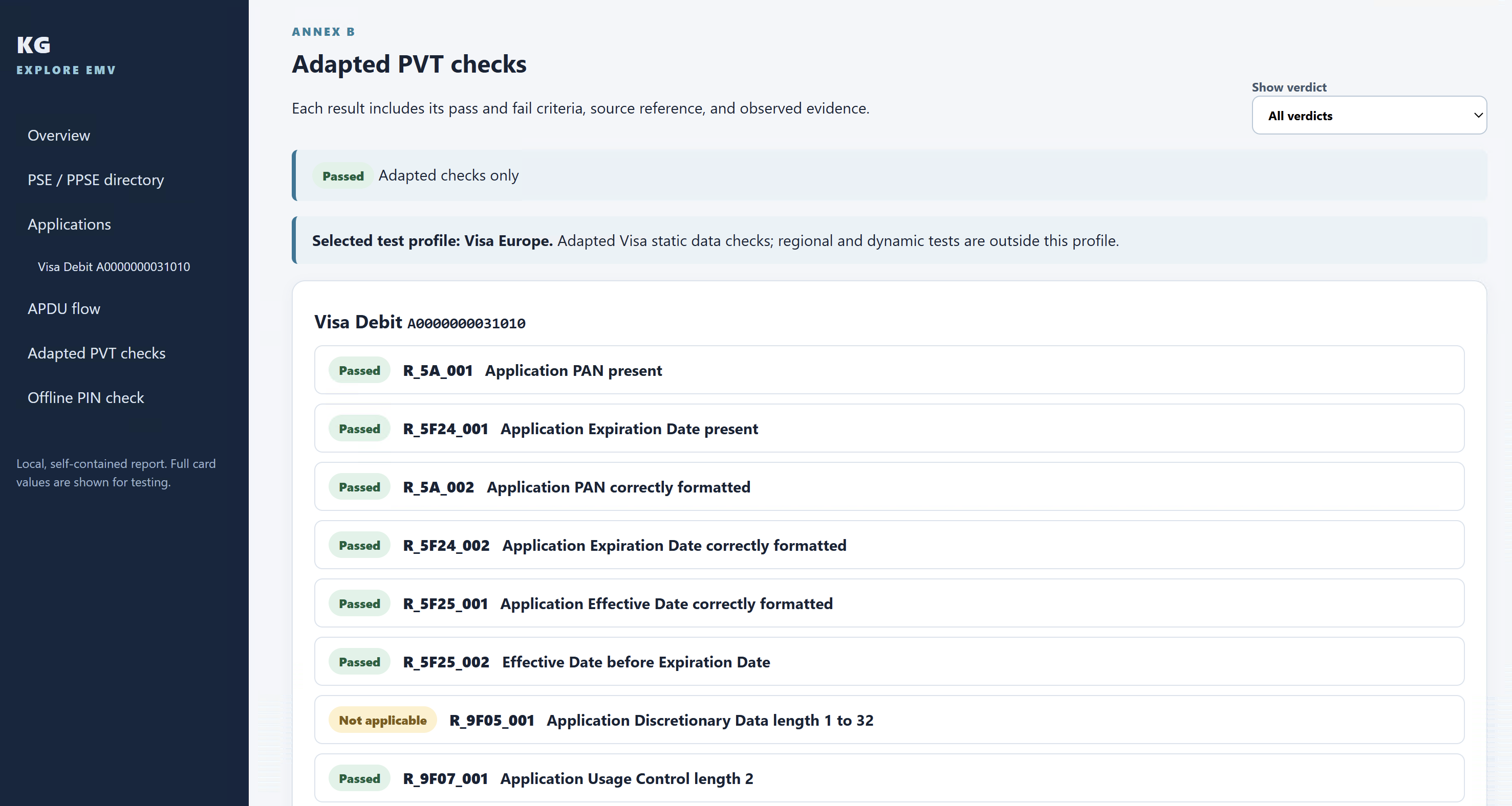 Filtered EMV HTML report