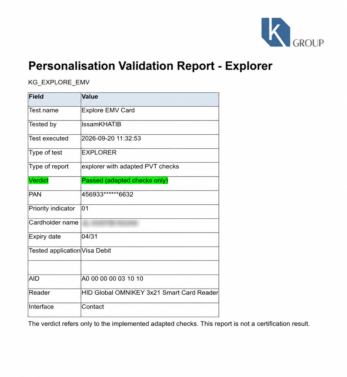 EMV Word report