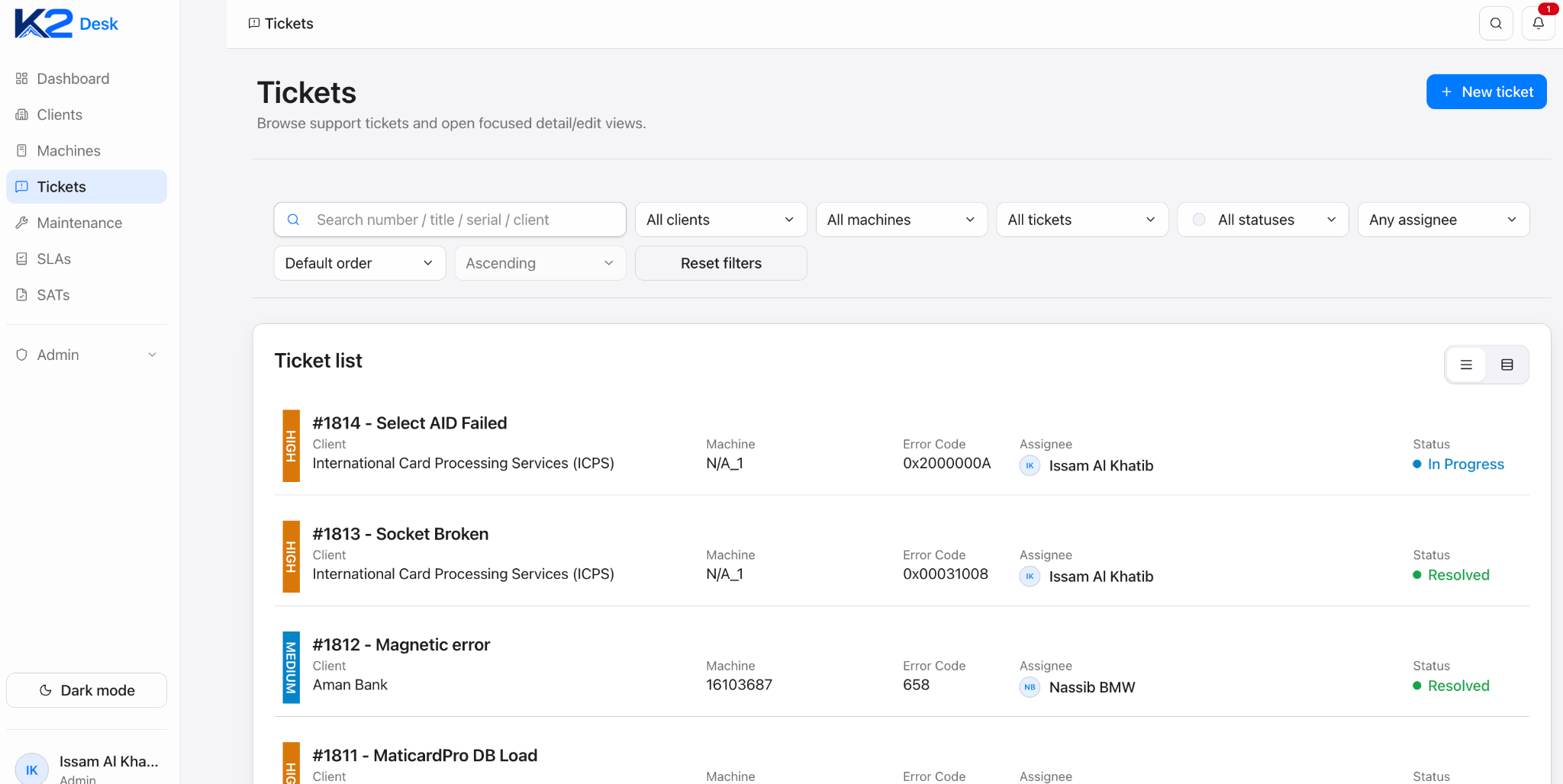 K2 Desk customer support ticket management platform